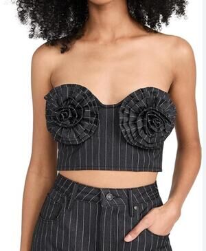AFRM Charcoal White Pinstripe KIKO Strapless Crop Top, size S